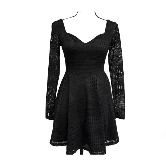 NWT Material Girl Venice Mesh Long Sleeve Black Dress Size XS - Picture 1 of 7